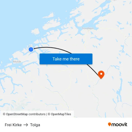 Frei Kirke to Tolga map
