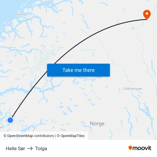 Helle Sør to Tolga map
