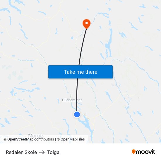 Redalen Skole Snertingdalsvegen to Tolga map