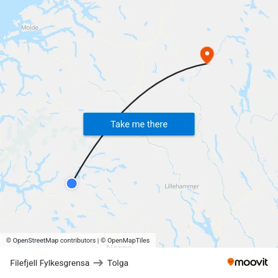Filefjell Fylkesgrensa to Tolga map