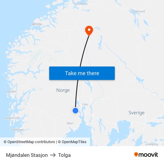 Mjøndalen Stasjon to Tolga map