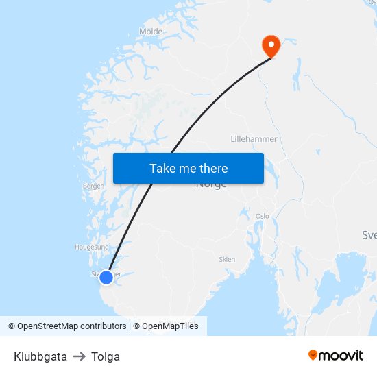 Klubbgata to Tolga map