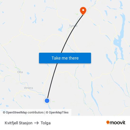 Kvitfjell Stasjon to Tolga map