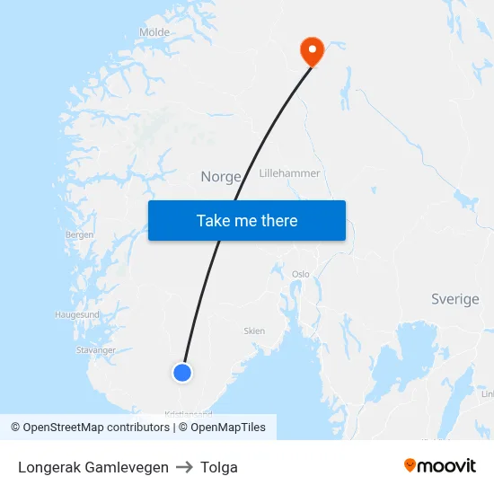 Longerak Gamlevegen to Tolga map