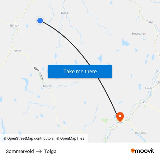 Sommervold to Tolga map