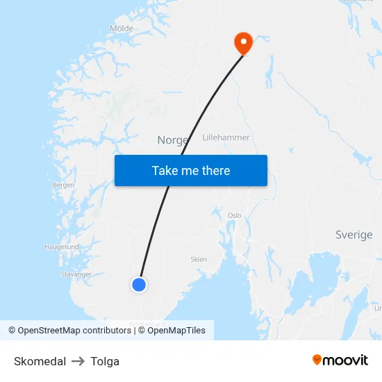 Skomedal to Tolga map