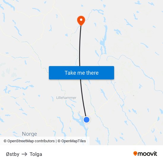 Østby to Tolga map