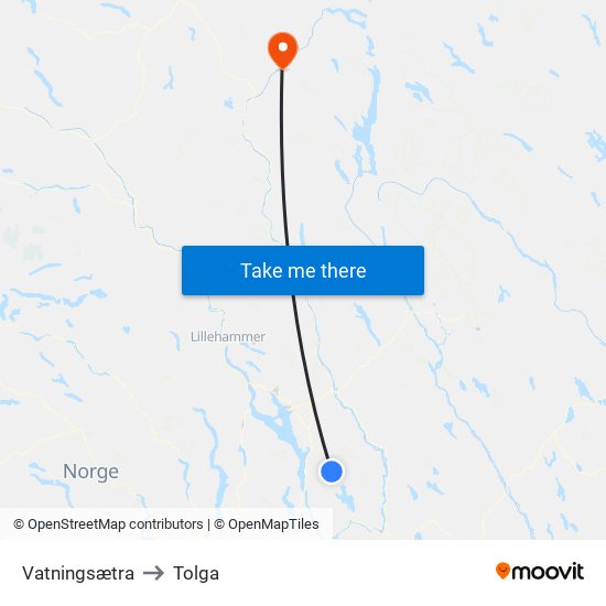 Vatningsætra to Tolga map