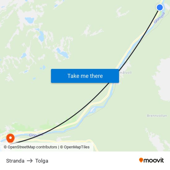 Stranda to Tolga map