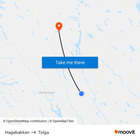 Hagebakken to Tolga map