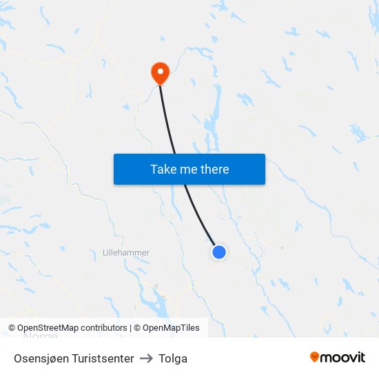 Osensjøen Turistsenter to Tolga map