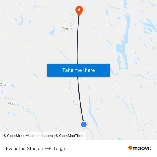 Evenstad Stasjon to Tolga map