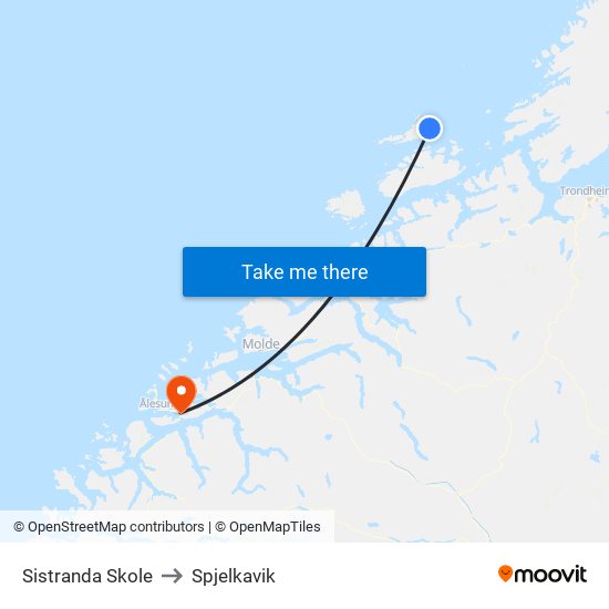 Sistranda Skole to Spjelkavik map