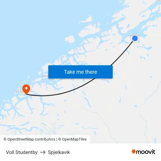 Voll Studentby to Spjelkavik map