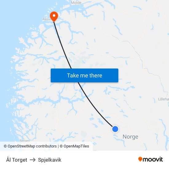 Ål Torget to Spjelkavik map