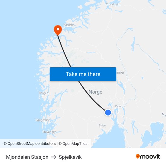 Mjøndalen Stasjon to Spjelkavik map