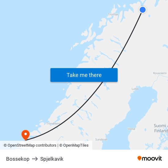 Bossekop to Spjelkavik map