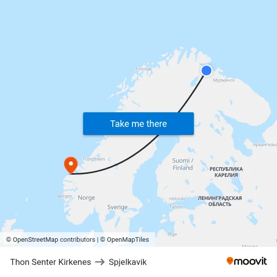 Thon Senter Kirkenes to Spjelkavik map