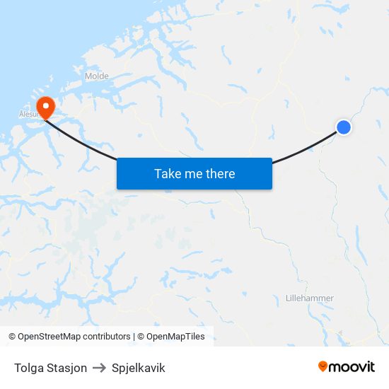 Tolga Stasjon to Spjelkavik map