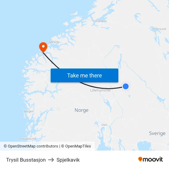 Trysil Busstasjon to Spjelkavik map
