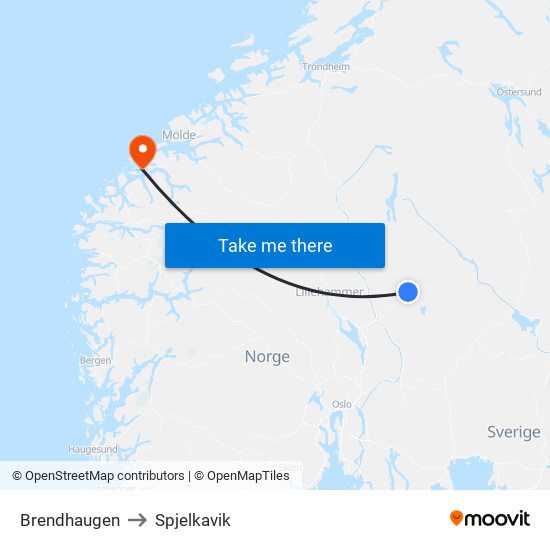 Brendhaugen to Spjelkavik map