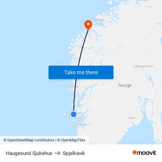 Haugesund Sjukehus to Spjelkavik map