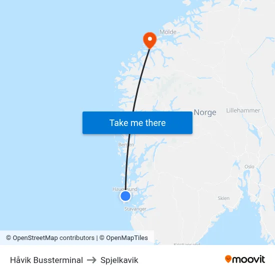 Håvik Bussterminal to Spjelkavik map