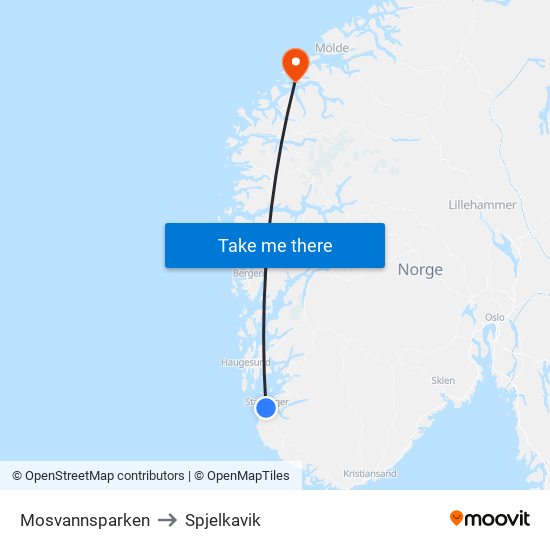Mosvannsparken to Spjelkavik map