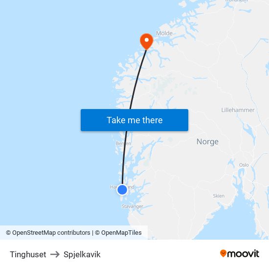 Tinghuset to Spjelkavik map