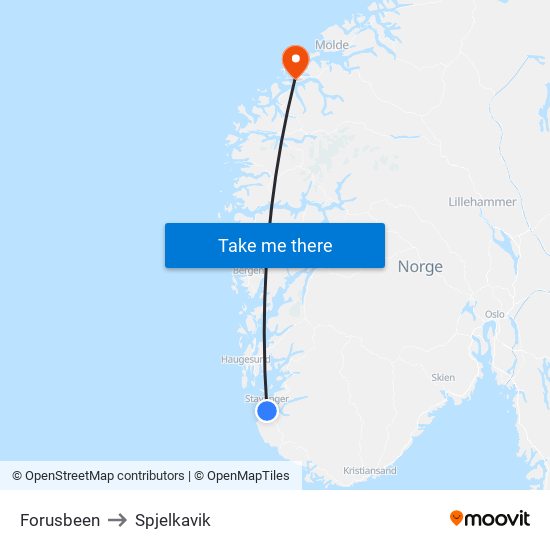 Forusbeen to Spjelkavik map