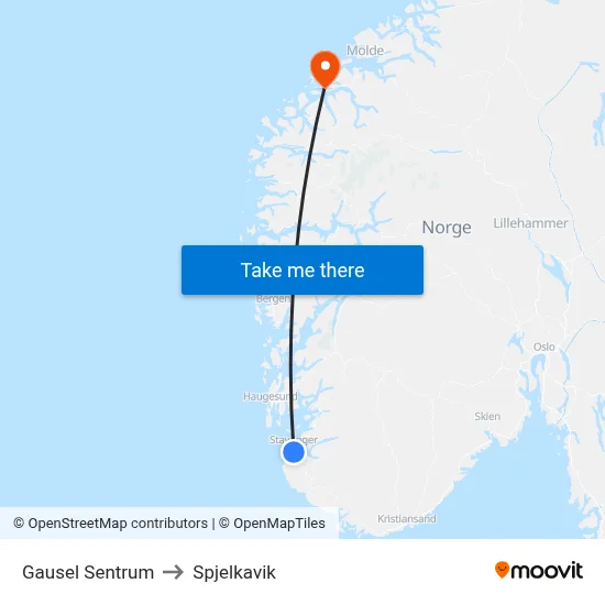 Gausel Sentrum to Spjelkavik map
