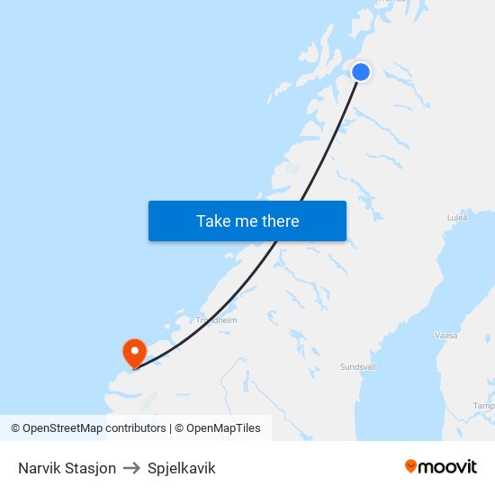 Narvik Stasjon to Spjelkavik map