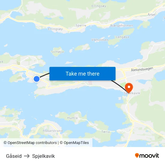 Gåseid to Spjelkavik map