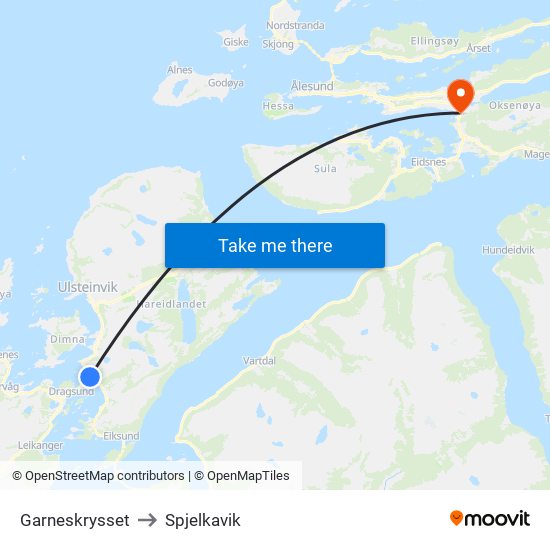 Garneskrysset to Spjelkavik map
