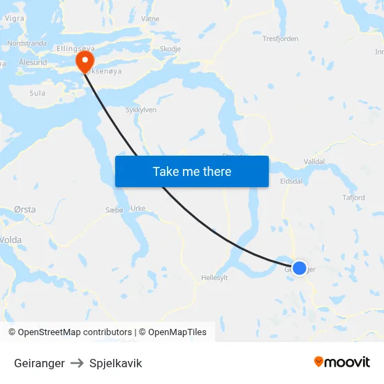 Geiranger to Spjelkavik map