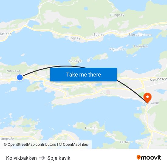 Kolvikbakken to Spjelkavik map