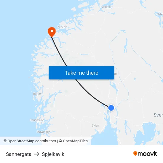 Sannergata to Spjelkavik map