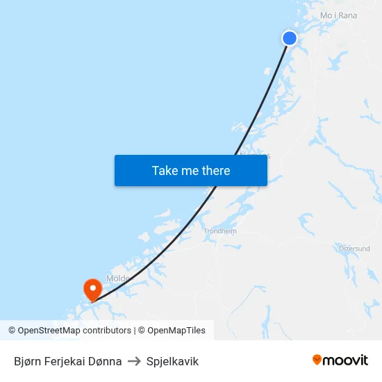Bjørn Ferjekai Dønna to Spjelkavik map