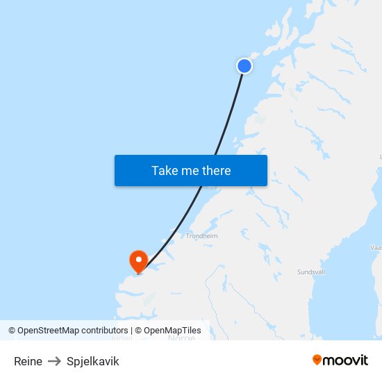 Reine to Spjelkavik map