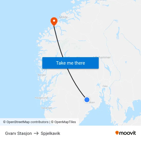 Gvarv Stasjon to Spjelkavik map