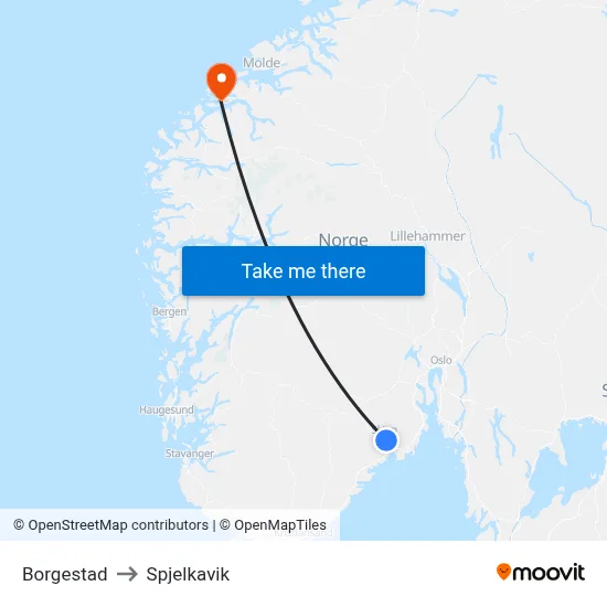 Borgestad to Spjelkavik map