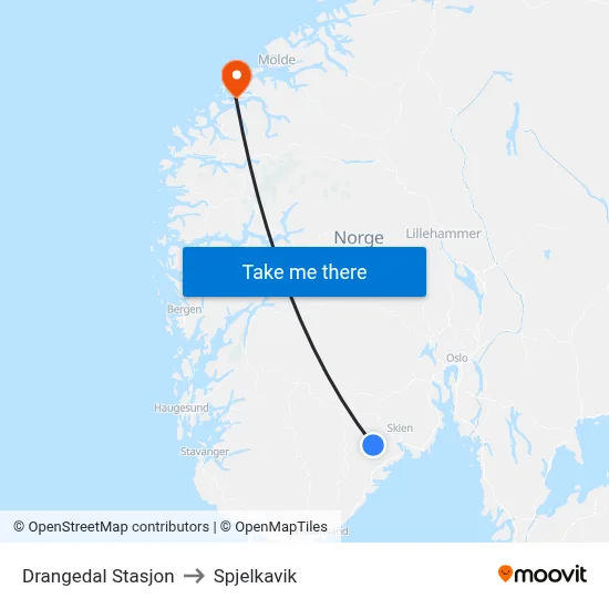 Drangedal Stasjon to Spjelkavik map