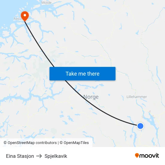 Eina Stasjon to Spjelkavik map