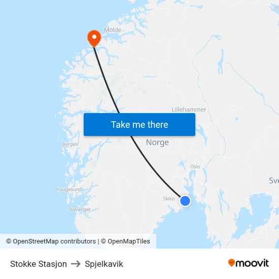 Stokke Stasjon to Spjelkavik map