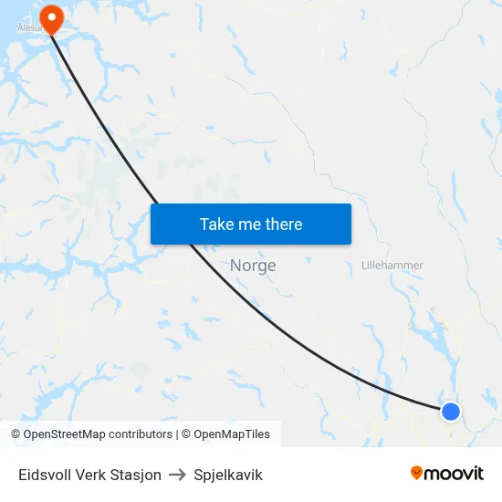 Eidsvoll Verk Stasjon to Spjelkavik map