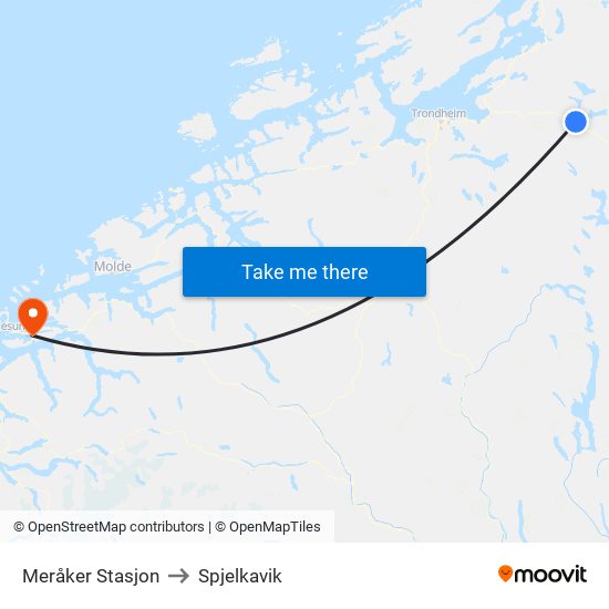 Meråker Stasjon to Spjelkavik map