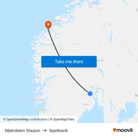 Mjøndalen Stasjon to Spjelkavik map