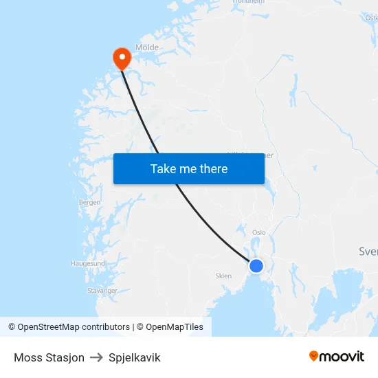 Moss Stasjon to Spjelkavik map