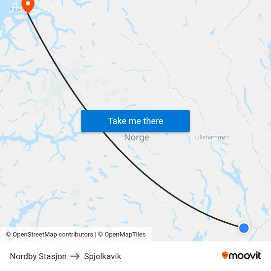 Nordby Stasjon to Spjelkavik map