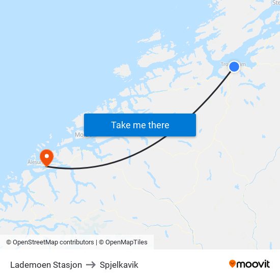 Lademoen Stasjon to Spjelkavik map